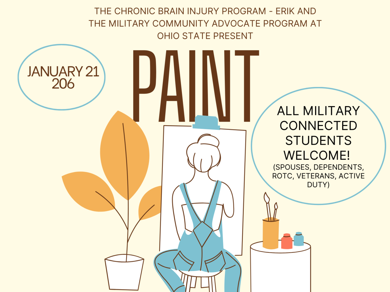 Flyer for the military community advocate paint night event