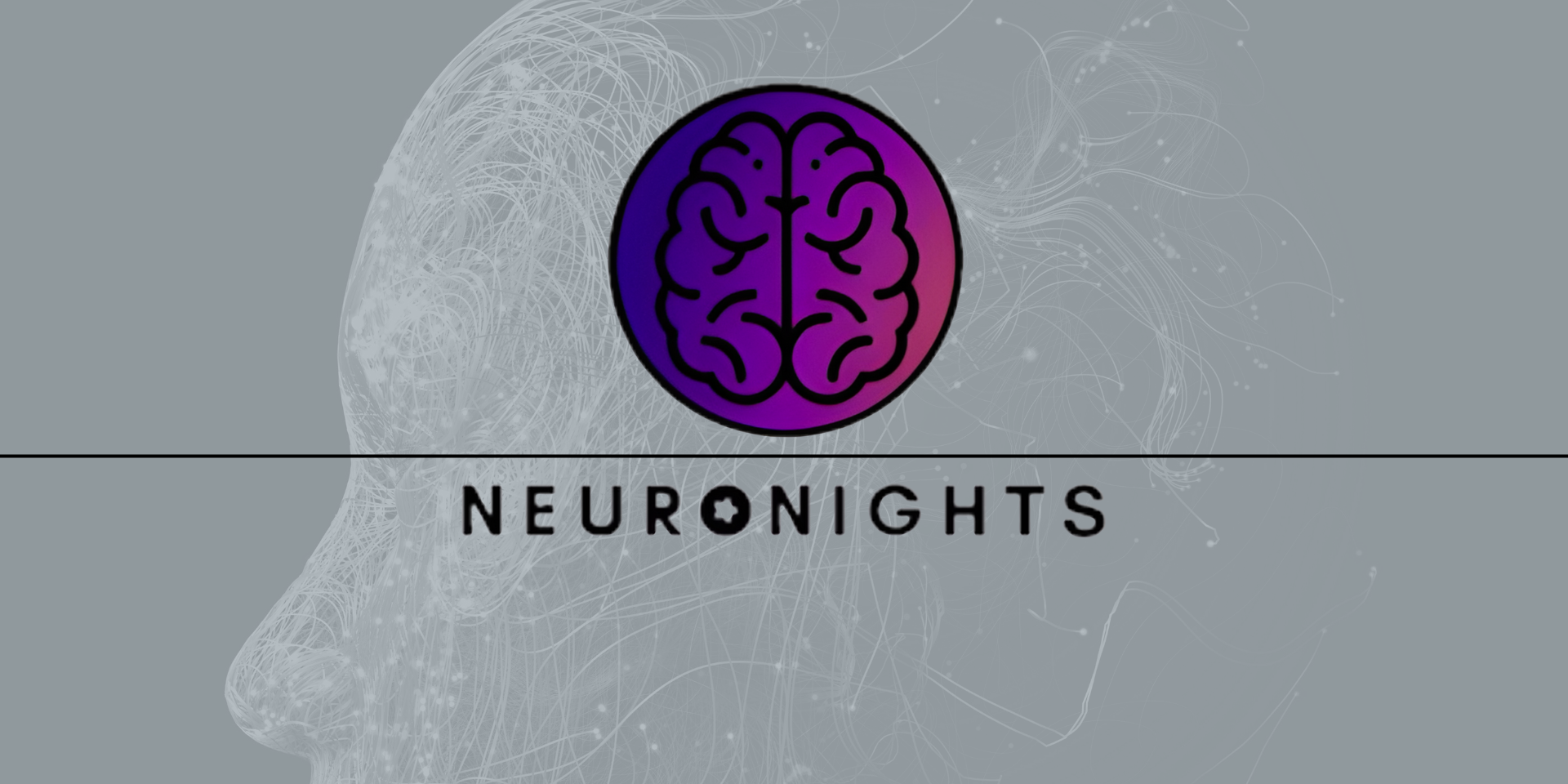 NeuroNights logo includes a circular purple-red brain icon over a field of gray featuring a head shape