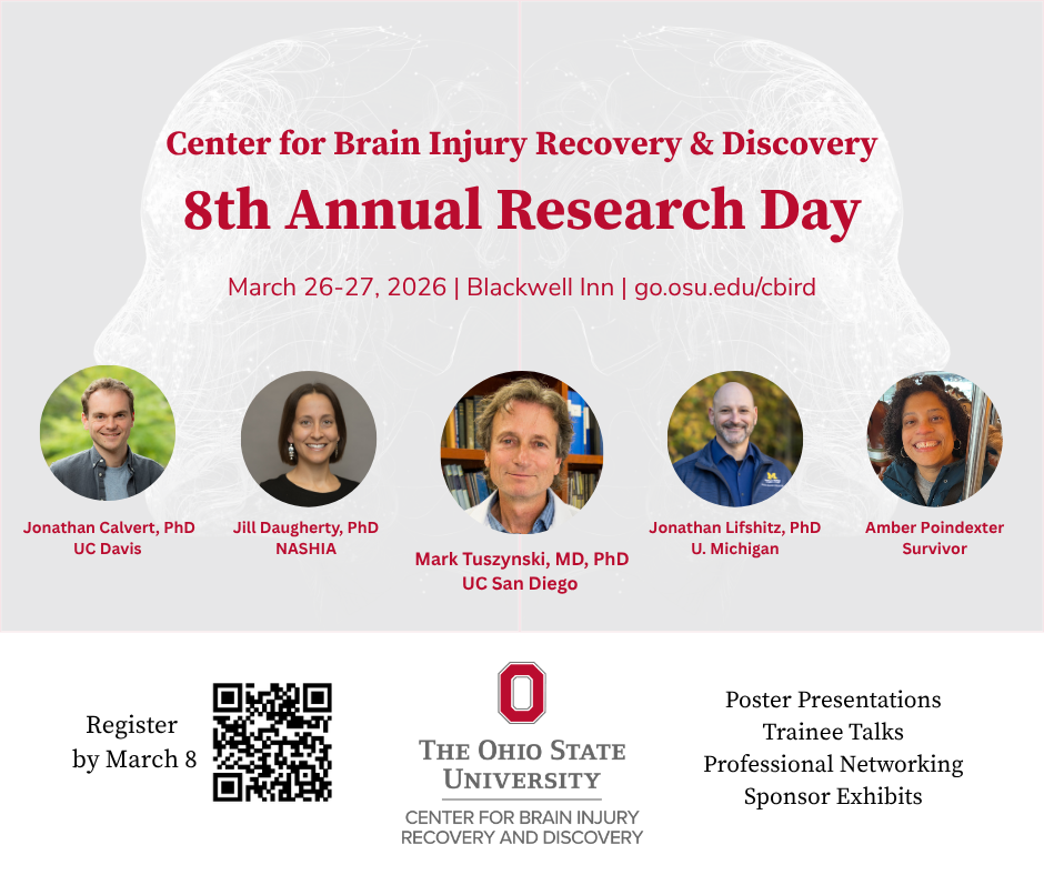 Research Day flyer featuring profile pictures of all invited speakers, description of events, and registration link.